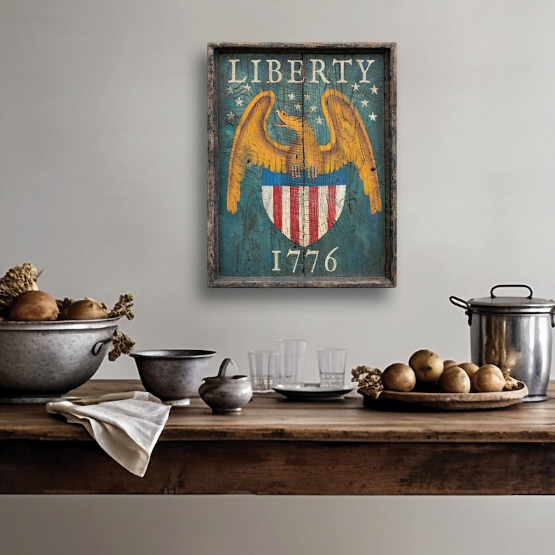 Liberty 1776 Blue Tavern Pub Sign Colonial Eagle Shield Antique ...