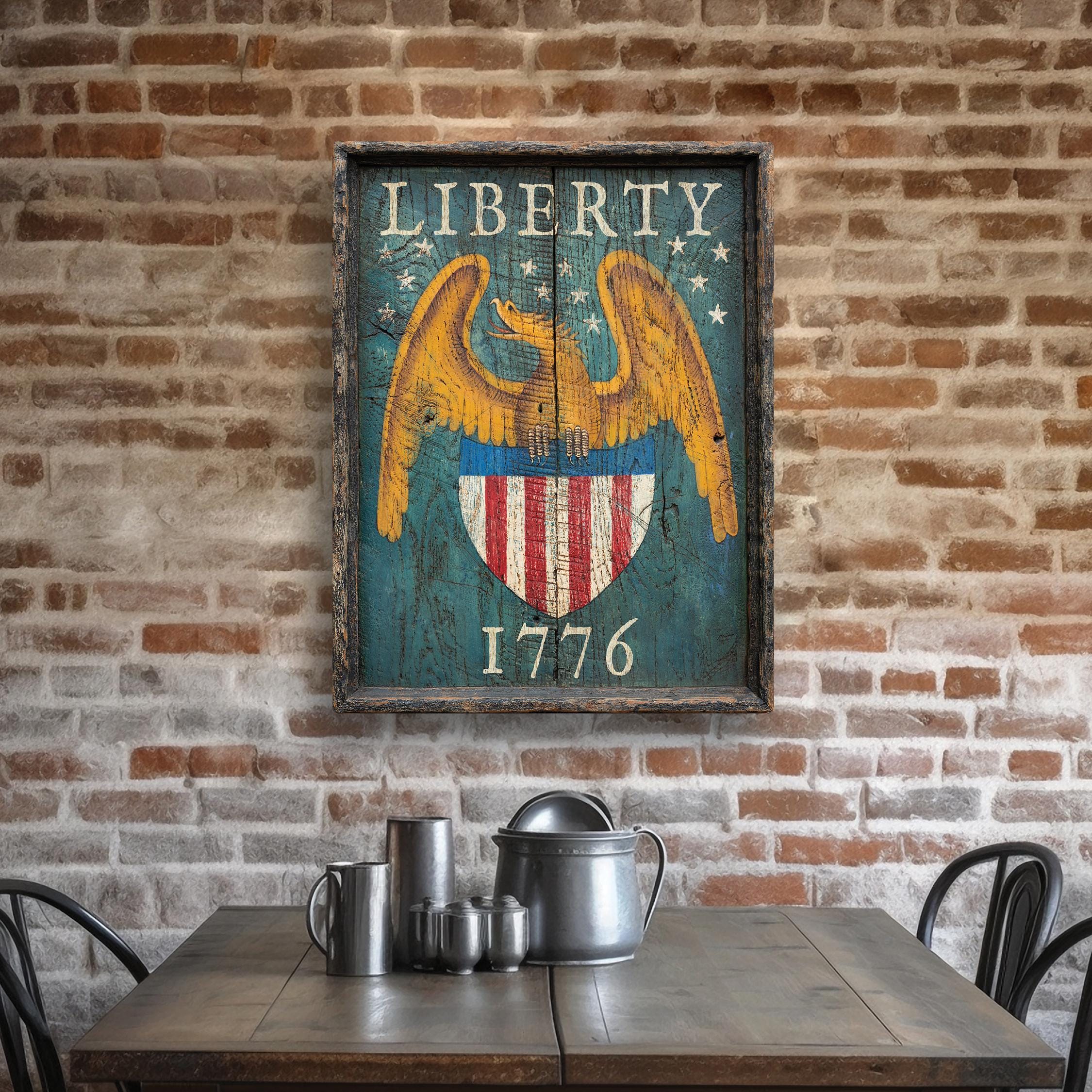 Liberty 1776 Blue Tavern Pub Sign Colonial Eagle Shield Antique ...