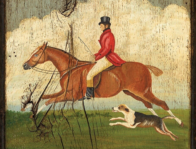 Tavern Sign Horse Art Rustic Painting Folk Art Fox Hunt Decor Etsy