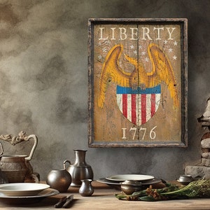 Enseigne de taverne Liberty 1776, art colonial, enseigne de pub, enseigne d'art primitif Americana antique de taverne - reproduction moyenne d'oeuvres d'art originales peintes à la main