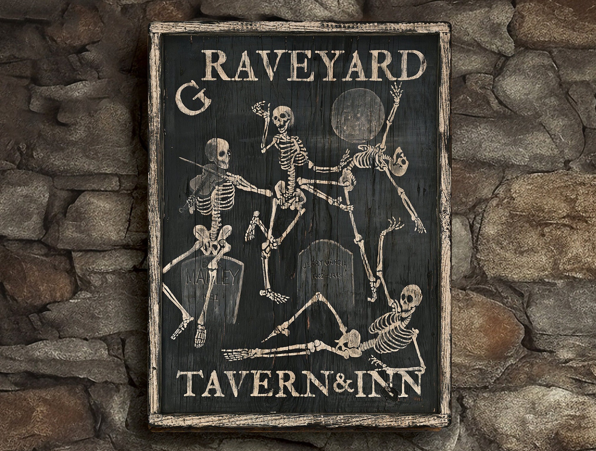 Skeleton Dance Art Tavern Sign Rave Skeletons Wall Art Skull Pub Bar ...