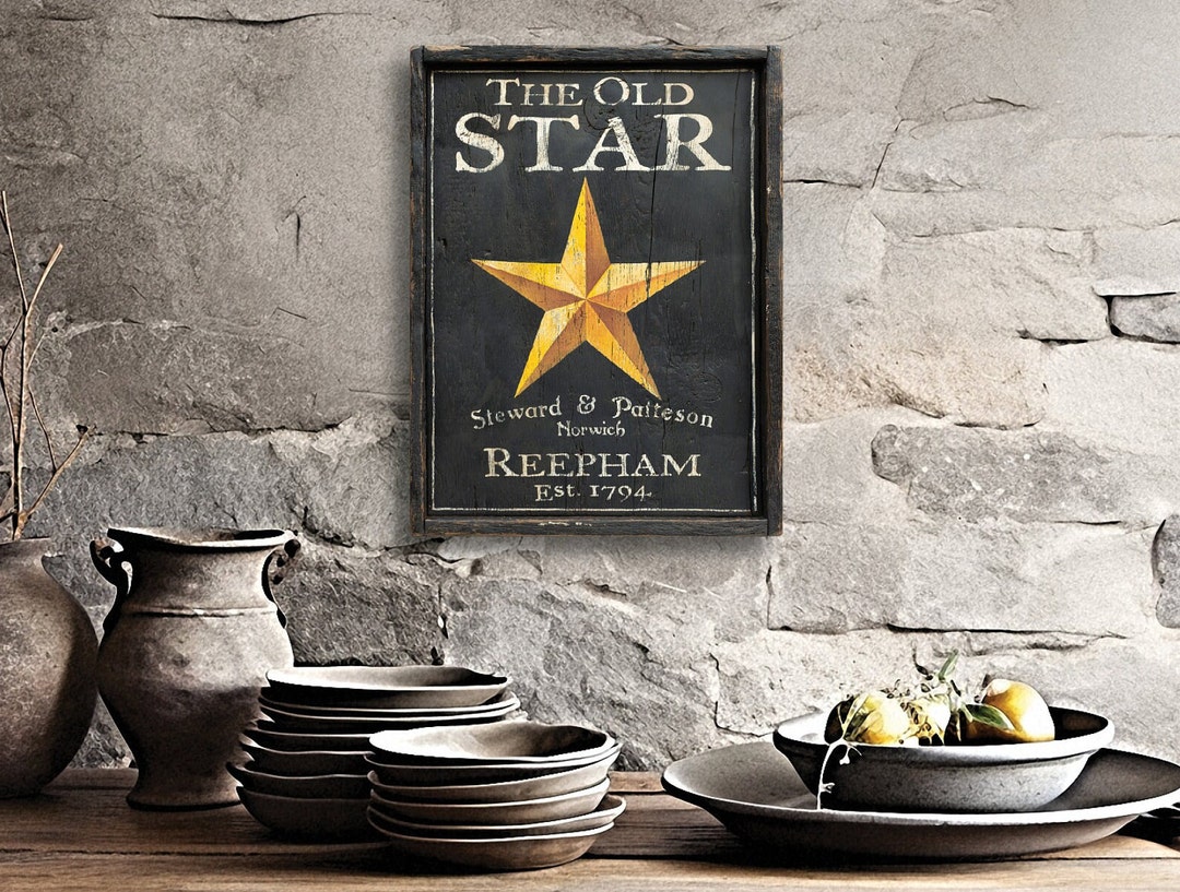 The Old Star Vintage English Pub Tavern Sign Painting Folk Primitive ...