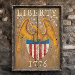 Liberty 1776 Tavern Sign Colonial Art Pub Sign Tavern Antique Primitive American Art Sign - Large Reproduction of Hand-Painted Original Art
