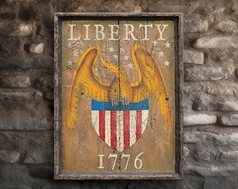 Liberty 1776 Tavern Sign Colonial Art Pub Sign Tavern Antique Primitive American Art Sign - Large Reproduction of Hand-Painted Original Art
