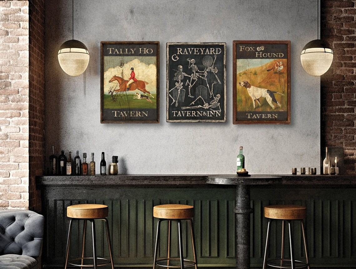 Skeleton Dance Art Tavern Sign Rave Skeletons Wall Art Skull Pub Bar ...