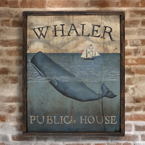 Whale art, Custom Signs, Rustic Paintings, Folk Art, Wall Art, Primitive Art, Whaler Publick House - Reproduction of Hand Painted Original