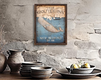 The Spouter-Inn of Moby Dick, Whale Art, New England Sea Side Paintings, Folk Art, Wall Art, Primitive Art, - Medium Repro of Original Art
