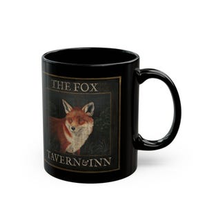 Fox Tavern & Inn, Fox Mug, Hunt Scene, Ceramic Black Coffee Cup, 11oz Mug