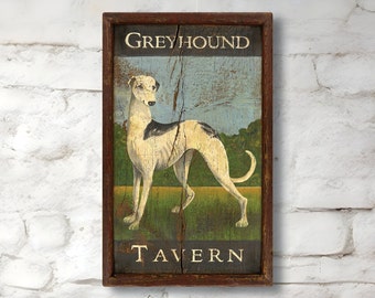 Greyhound Gasthaus Schild im Vintage Antique British Pub Look - Großes Repro eines handgemalten Original Kunstwerks