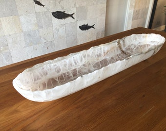 Natural Travertine Banded Onyx; Elongate Dish/Bowl, 1000mm in Length.