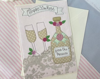 Prosecco Embroidered Card Custom A5