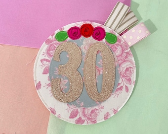 Seventy Fifth Birthday Embroidered Fabric Birthday Rosette in stock