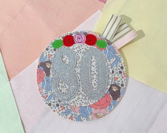 Seventy Fifth Birthday Embroidered Fabric Birthday Rosette in stock