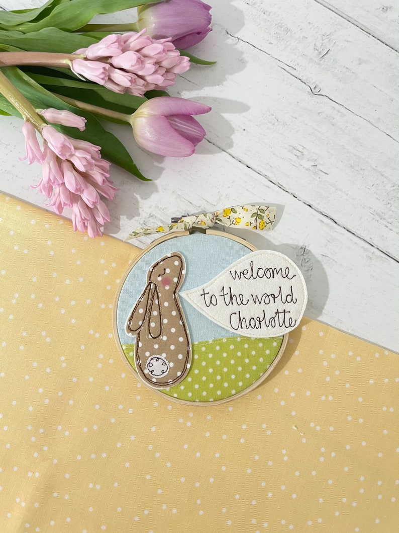 Bunny New Baby Hoop Art Embroidered Decoration image 1