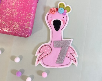 Flamingo Embroidered Birthday Age Badge
