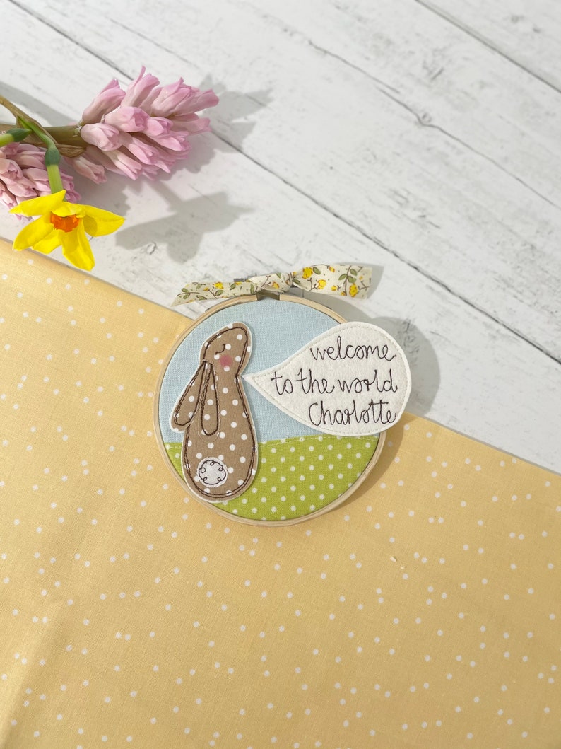 Bunny New Baby Hoop Art Embroidered Decoration image 4