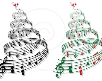 Christmas tree with music notes, printable Christmas card, music tree, digital clip art, PNG, vector, EPS, SVG files, instant download