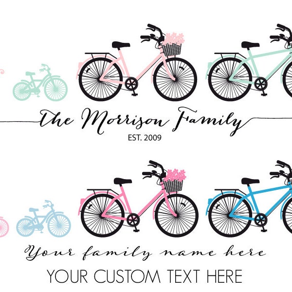 Custom baby shower, new baby announcement, new baby boy, baby girl, tandem bicycle, family bike, new baby gift, printable wall art, print