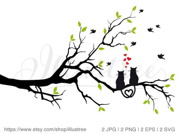 Download Cat Tree Wedding Tree Digital Clip Art Wedding Invitation Etsy PSD Mockup Templates