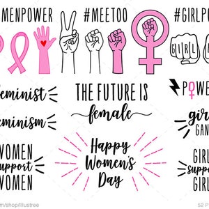 52 Feminist clip art, female sign, girl power, girl boss, female hand, women's day, digital, PNG, SVG, EPS, commercial use, instant download