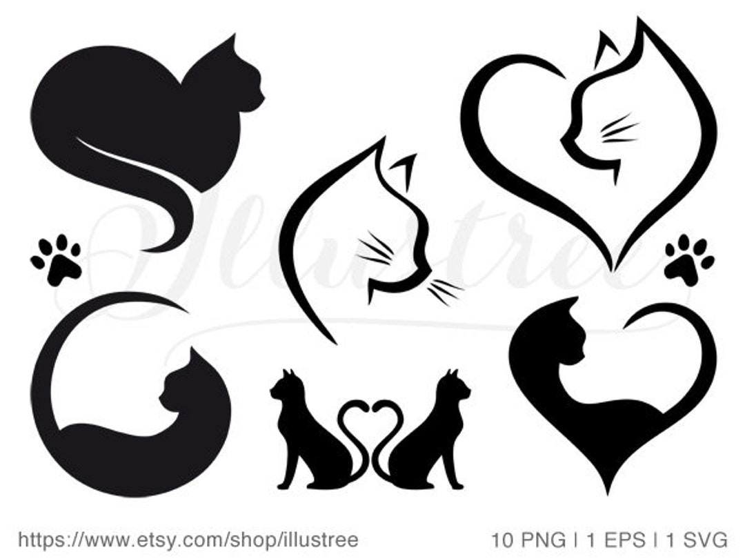 Cat Heart Digital Clip Art Set Cat SVG Cutting Files Logo 