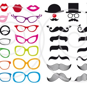 Photo booth props, mustache digital clip art set, printable for carnival, wedding, party, DIY, commercial use, PDF, SVG, instant download