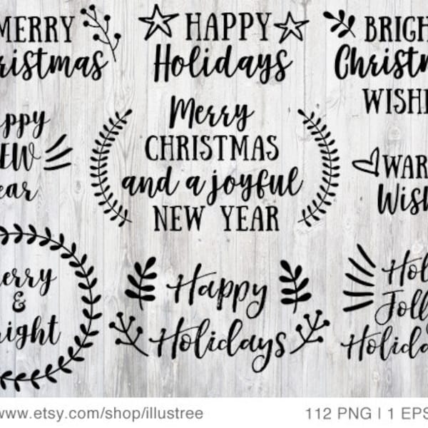 112 Christmas overlays, black and white Christmas clip art for Christmas card, scrapbooking, commercial use, PNG, EPS, SVG, instant download