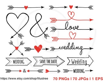 70 Wedding clip art, arrow clipart, wedding invitation, aztec, tribal, digital clipart set, commercial use, EPS, SVG, instant download