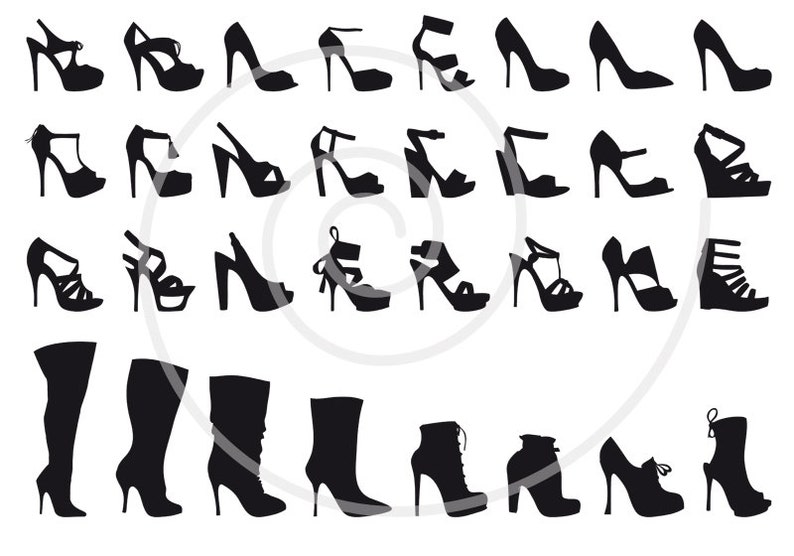 32 Shoe Silhouettes Digital Clip Art Set Stiletto High Etsy