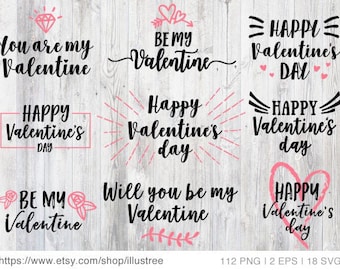 112 Valentine's day lettering for cards, black and white photo overlays, digital clipart, commercial use, PNG, EPS, SVG, instant download
