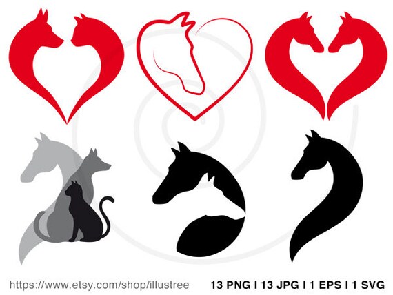 Horse Cat And Dog Clip Art Set Animal Digital Clipart Pet Etsy