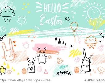 Hand drawn Easter card, printable Easter card, bunny, Easter egg, cute, doodle, spring, printable card, 5x7, JPG, EPS, instant download