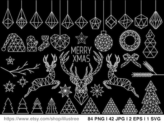 Download Free 126 Geometric Christmas Clipart Bundle Black And White Etsy SVG DXF Cut File