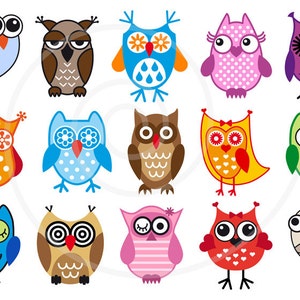 Cute owls, digital clip art set, clipart, vector, graphic design set for kids, children, nursary, commercial use, EPS, SVG, instant download image 1