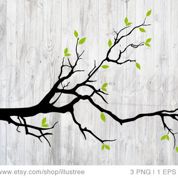 Tree branch SVG file for family tree, wedding tree, fingerprint tree, with and without leaves, cutting machine, EPS, PNG, instant download