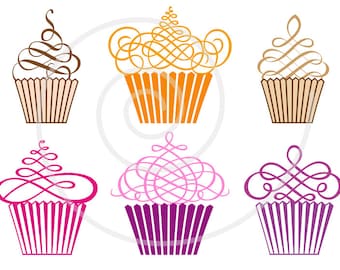 Cupcakes digital clip art set, muffins, cakes, clipart for birthday, logo design, scrapbooking, vector, EPS, SVG files, instant download