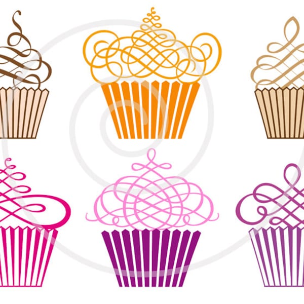 Cupcakes digital clip art set, muffins, cakes, clipart for birthday, logo design, scrapbooking, vector, EPS, SVG files, instant download