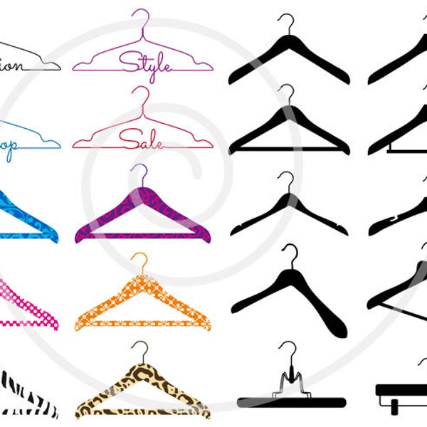 Clothes hanger SVG, digital clip art set, fashion clipart for shops, boutiques, sale clip art, commercial use, PNG, EPS, instant download