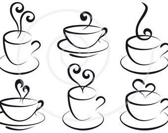 Coffee and tea cups with hearts, digital clip art, clipart set, logo design, graphic design, commercial use, PNG, EPS, SVG, instant download