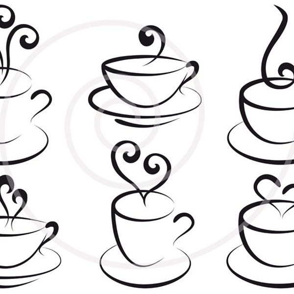 Coffee and tea cups with hearts, digital clip art, clipart set, logo design, graphic design, commercial use, PNG, EPS, SVG, instant download