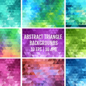 Digital paper pack, triangle abstract geometric pattern, polygon background, colorful, spectrum, rainbow, vector EPS, sublimation designs
