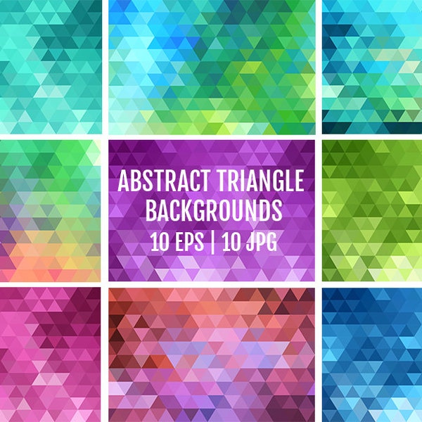 Digital paper pack, triangle abstract geometric pattern, polygon background, colorful, spectrum, rainbow, vector EPS, sublimation designs