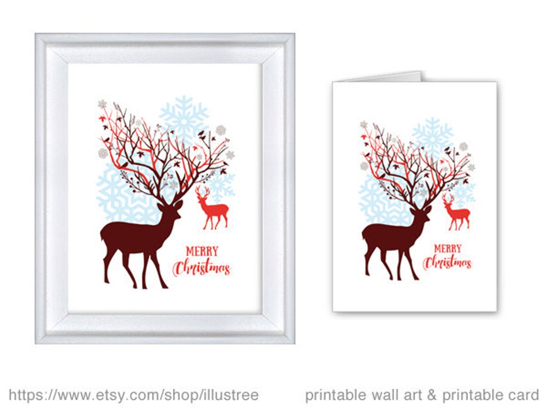 Christmas Deer, Printable Card, Reindeer Art Print, Wall Art, Christmas ...
