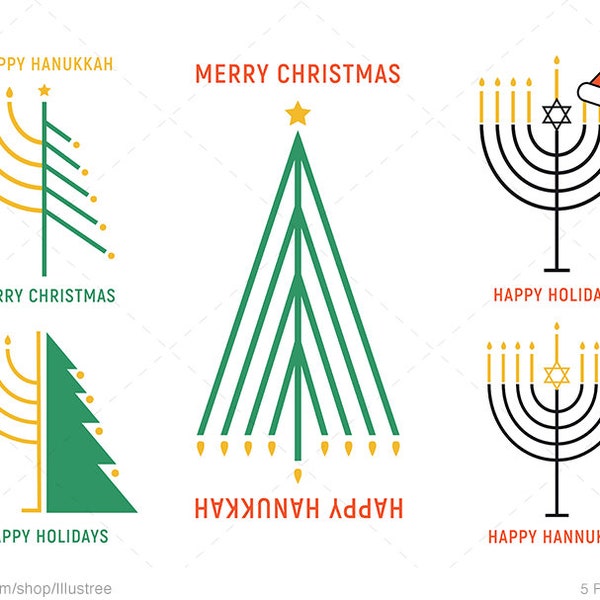 Christmas tree and Hanukkah svg, digital clip art for cards, menorah, candelabra, Jewish clipart, EPS, PNG, SVG, cut files, instant download