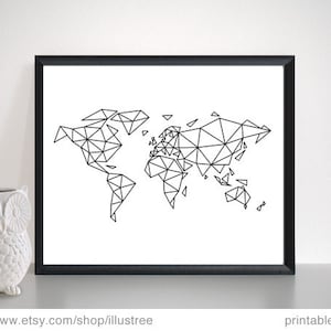 2 Abstract geometric world maps, digital art print set, printable wall art, black and white, 8x10, 11x14, 20x16, instant download