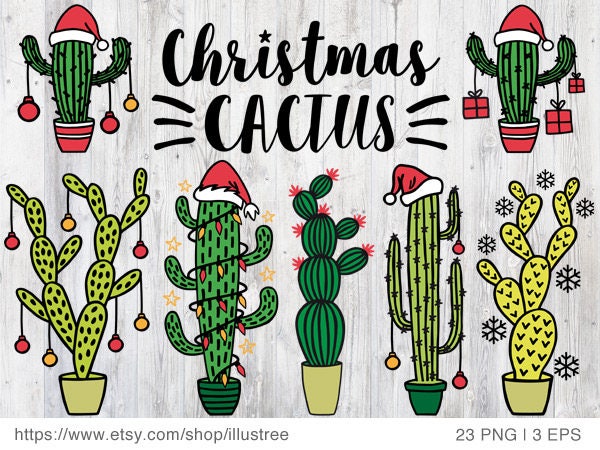 Cactus Christmas trees for Christmas cards digital clip art | Etsy