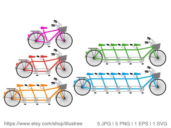 Tandem Bicycle, Family Bike, Team, Bicycle Clip Art Set, Illustration,  Commercial Use, Vector, PNG, EPS, SVG Files, Instant Download 