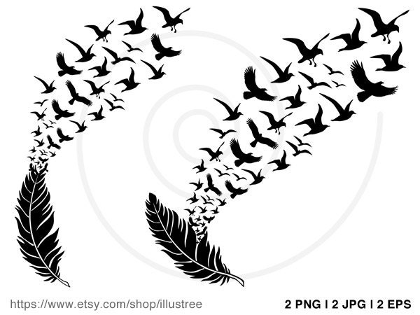 Download Feather with flying birds digital clip art clipart instant ...