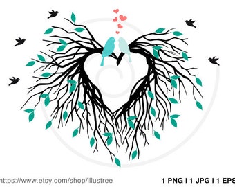 Heart nest digital clip art, wedding invitation, wedding tree, guest book, anniversary, houswarming party, PNG, EPS, SVG, instant download