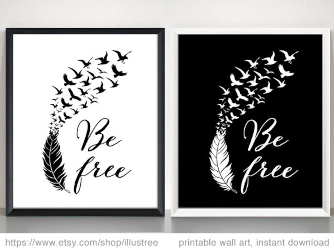 Be Free Digital Art Print, Printable Wall Art, Feather With Flying ...